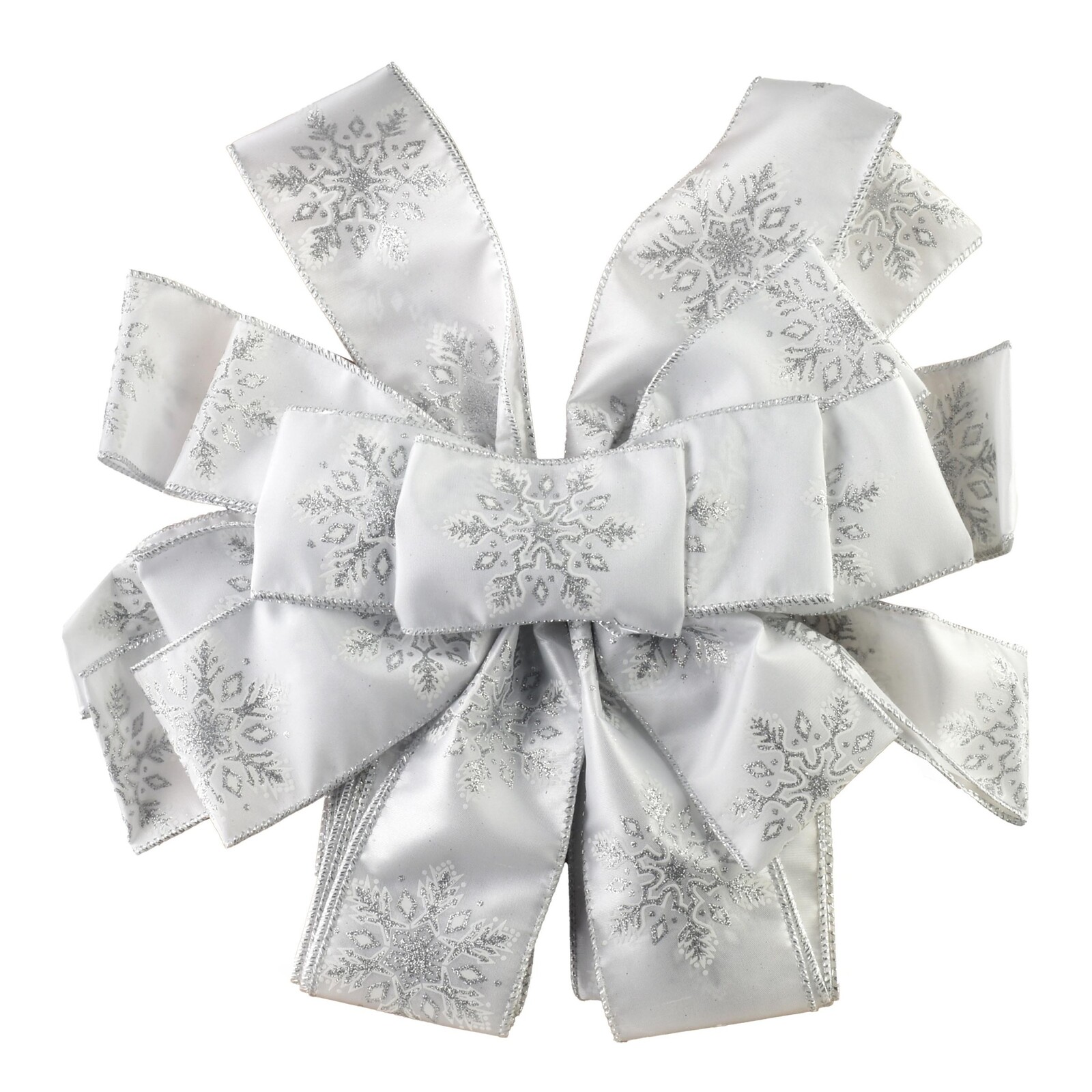 Vánoční dekorativní mašle Santa Lila 32x130 cm bílá s vločkami