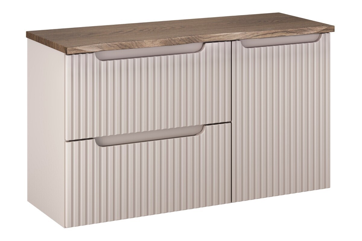 Závěsná skříňka pod umyvadlo Nova Cashmere s deskou a košem na prádlo 100 cm kašmírová/dub casella