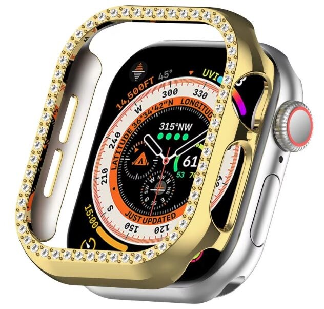 Ochranný rámček s kamienkami pre Apple Watch 10, 46 mm - Zlatý