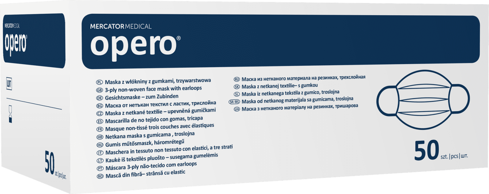OPERO Chirurgická trojvrstvová ústenka ochranná na gumičku biela, 50 ks