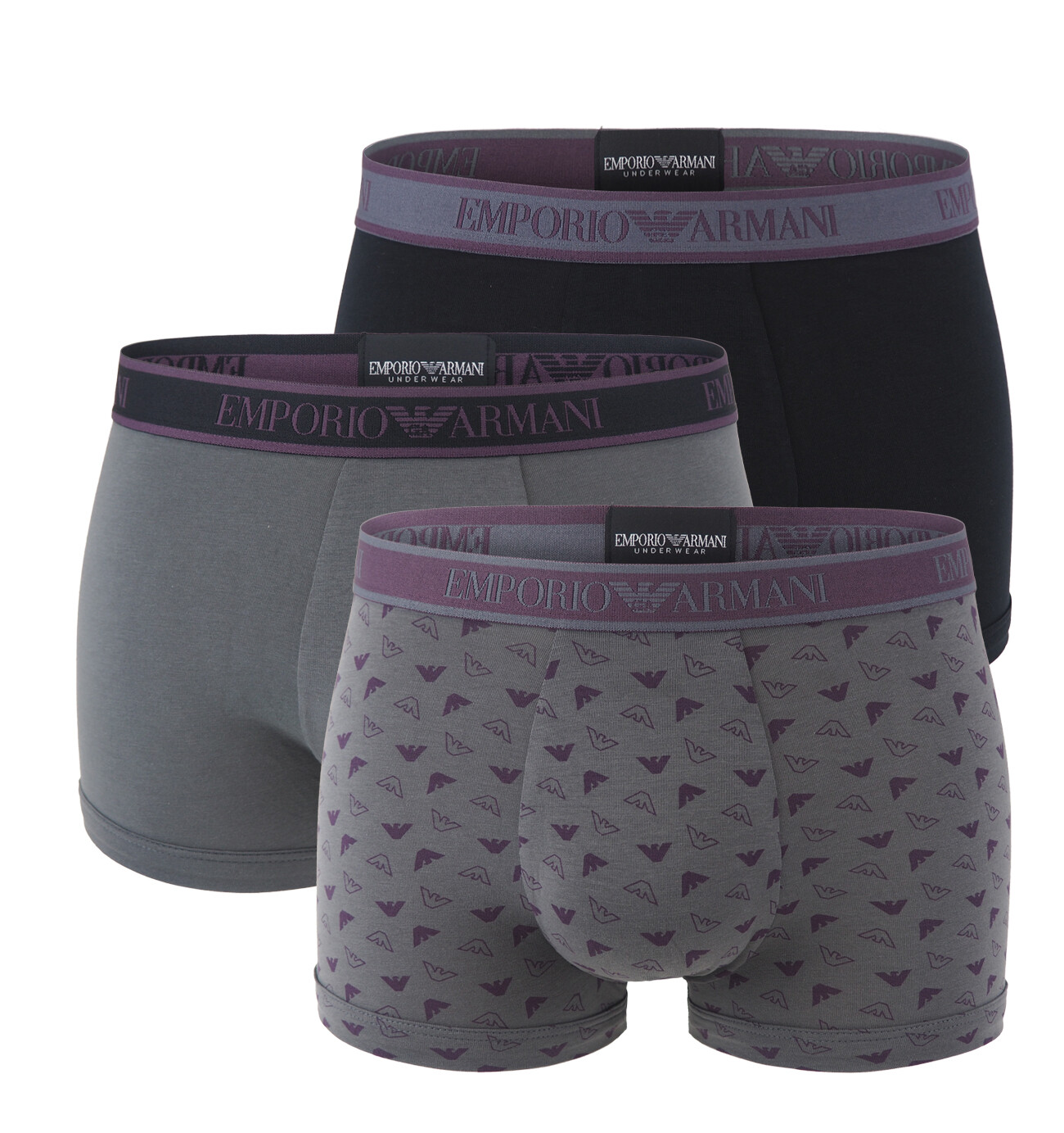 EMPORIO ARMANI - boxerky 3PACK stretch cotton logo nero & magnete colore