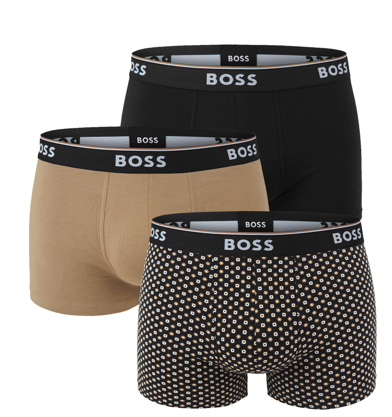 BOSS - boxerky 3PACK Power cotton stretch modern tiles design & black