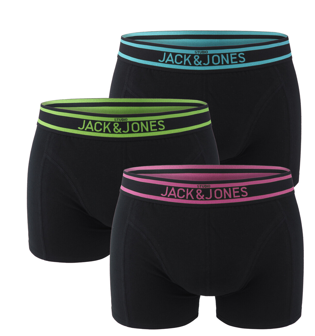 JACK & JONES - boxerky 3PACK Jacglow black with happy color waist - limitovaná fashion edícia