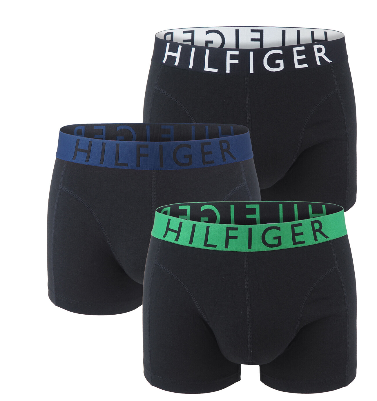 TOMMY HILFIGER - boxerky 3PACK eco cotton stretch black / night sky & green waist