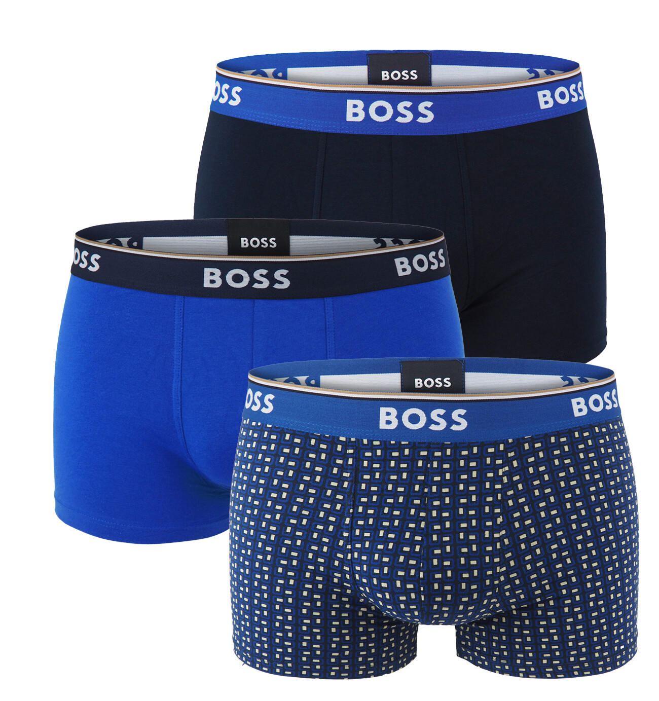 BOSS - boxerky 3PACK Power cotton stretch modern tiles design & blue