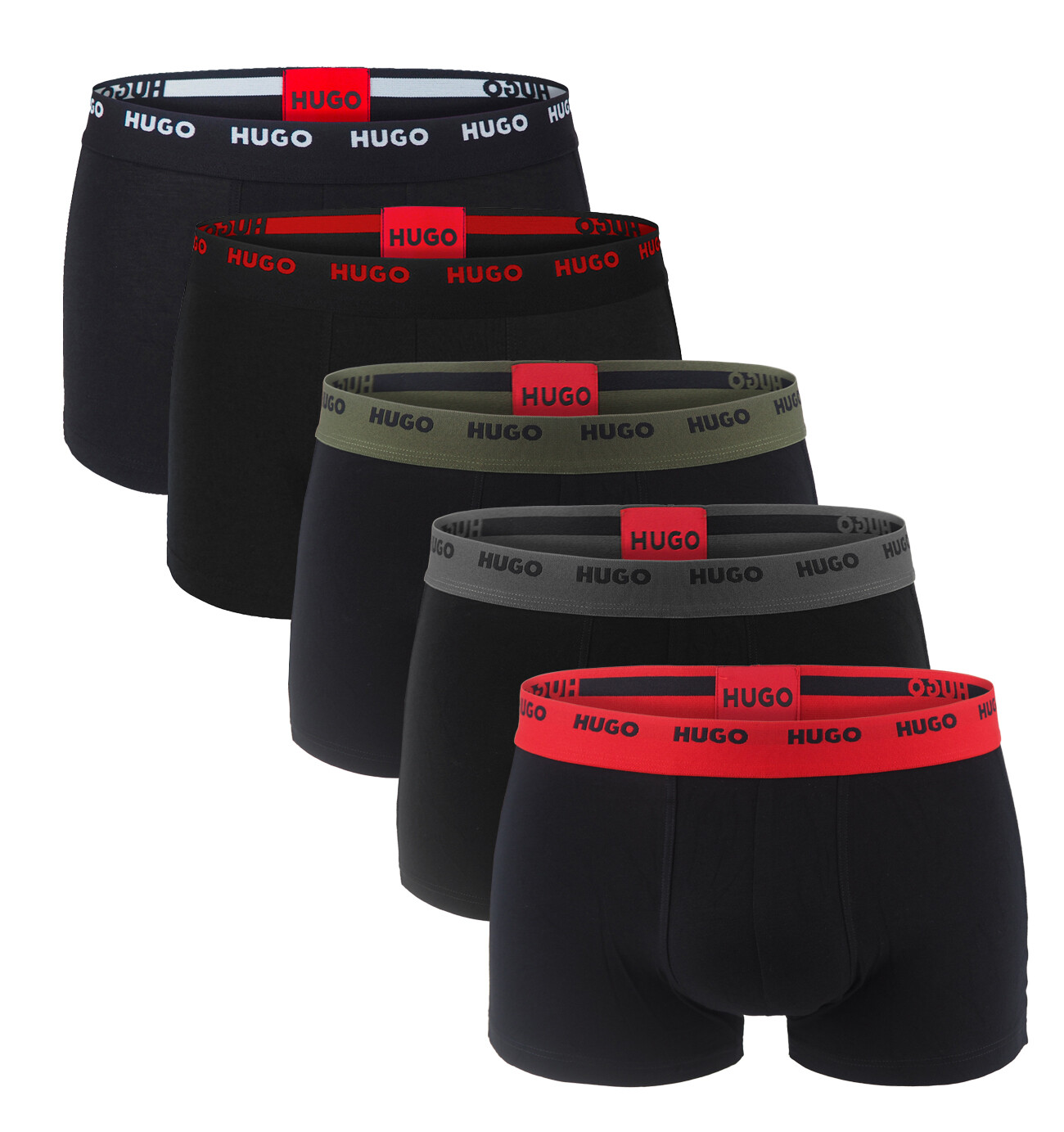HUGO - boxerky 5PACK eco friendly stretch cotton black with modern contrast logo waist