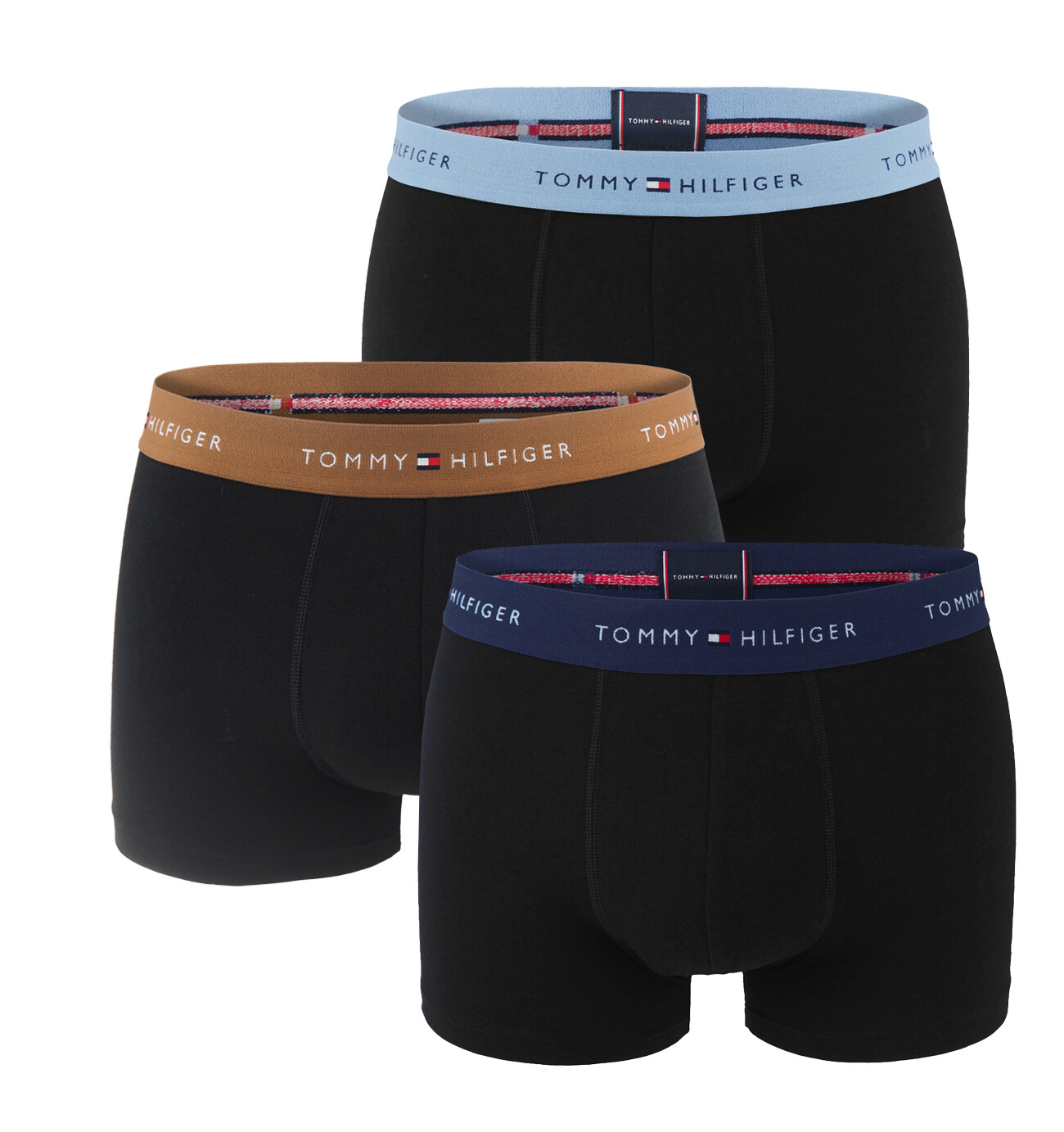 TOMMY HILFIGER - boxerky 3PACK eco firiendly signature cotton essentials black / blue & brown waist