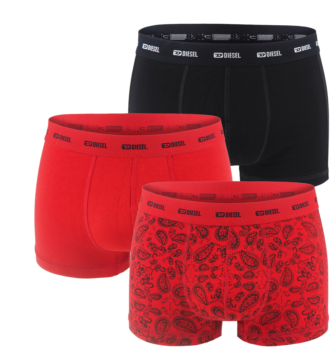 DIESEL - pánske boxerky 3PACK cotton stretch modern rebel black & red series