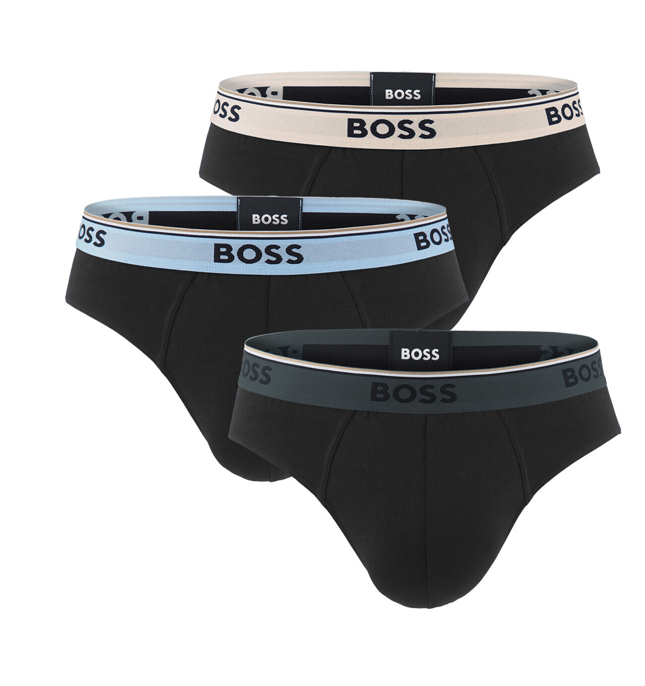 BOSS - slipy 3PACK Power cotton stretch black / modern petrol & blue waist