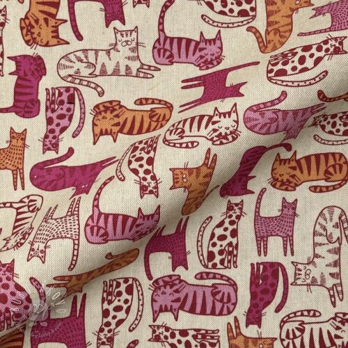 Dekoračná látka Linenlook Cat Wildlife Art pink