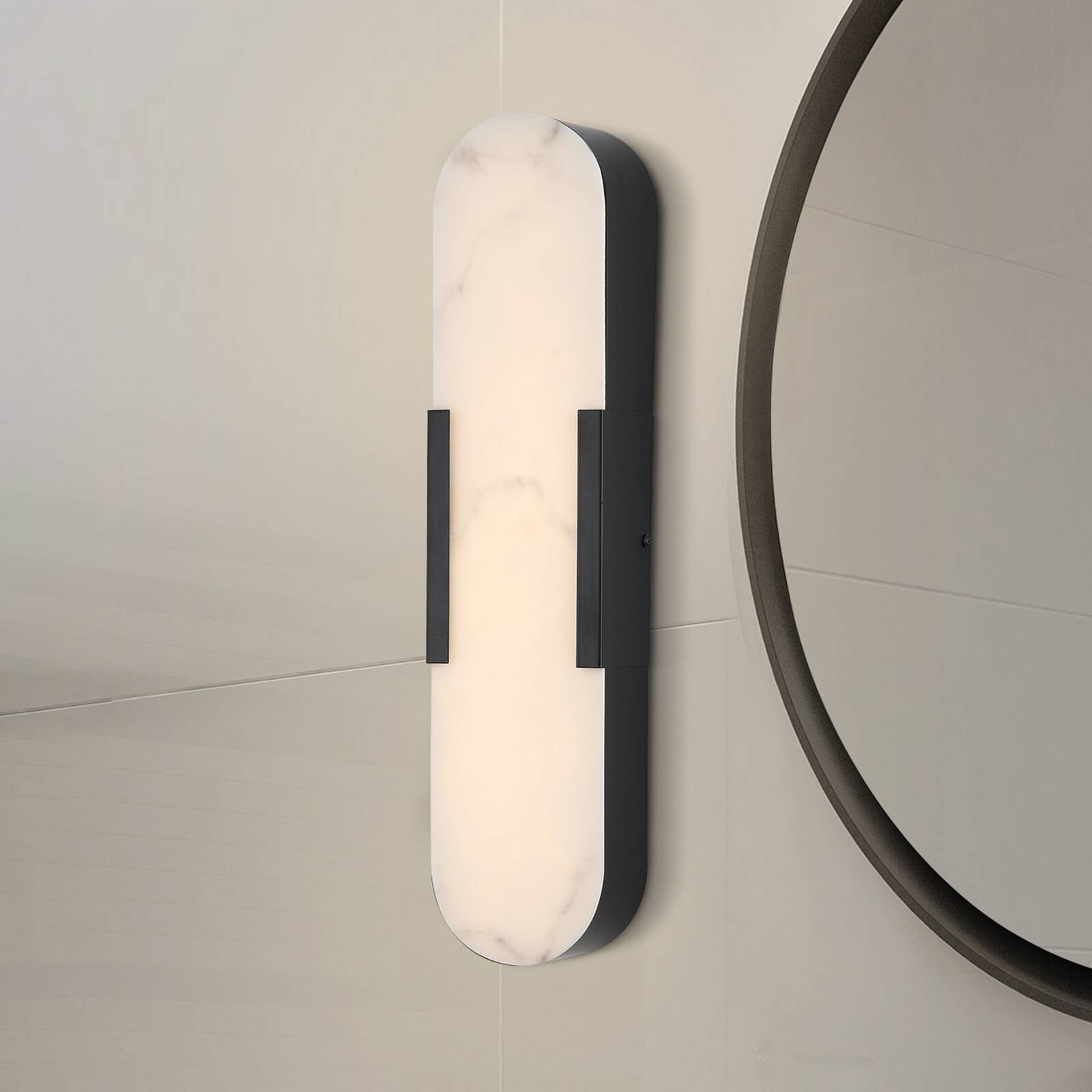 LED kúpeľňové nástenné svetlo Opaline, výška 50 cm, čierna, kov/živica