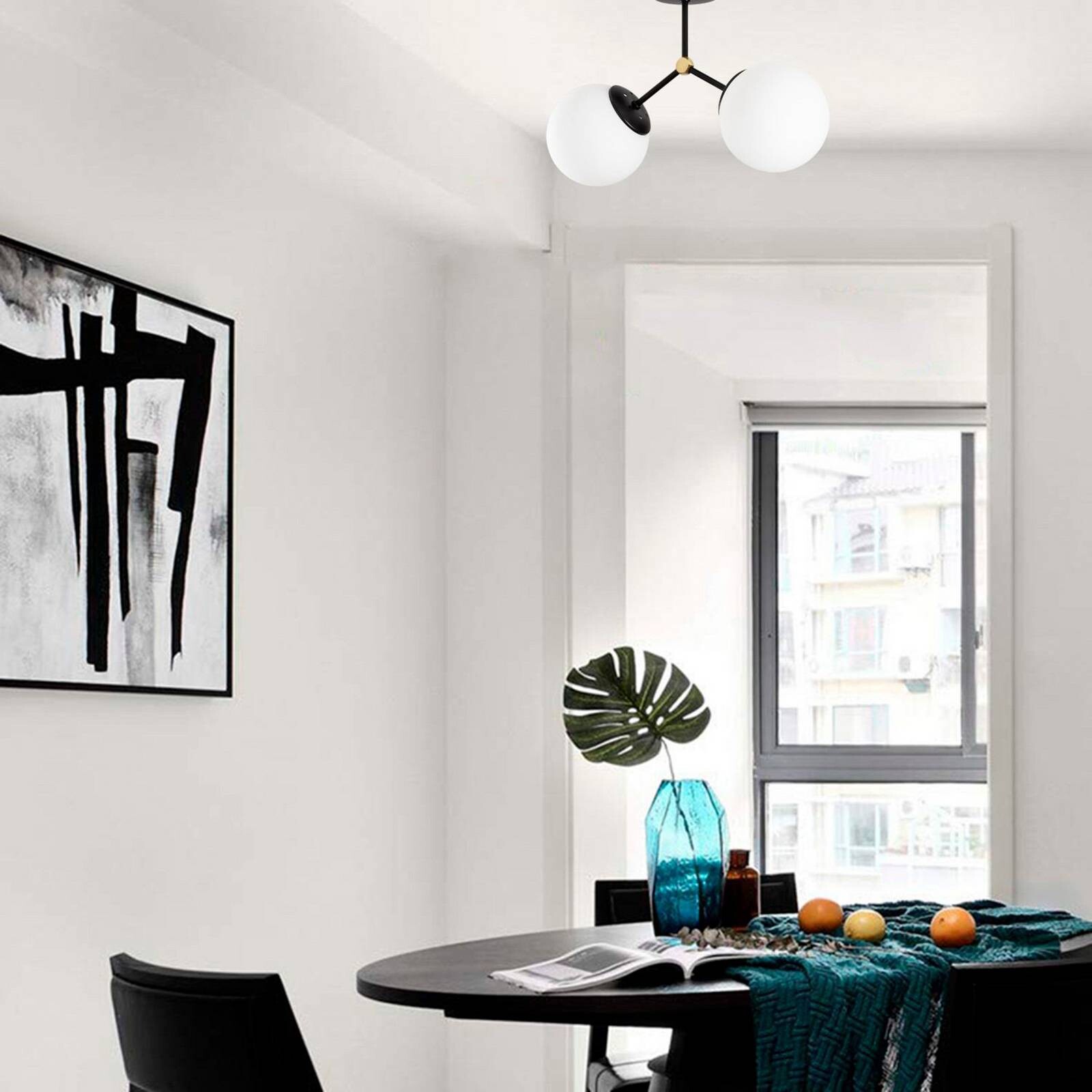 Stropné svietidlo Damar, čierne, sklo, 2-pl., dĺžka 44 cm