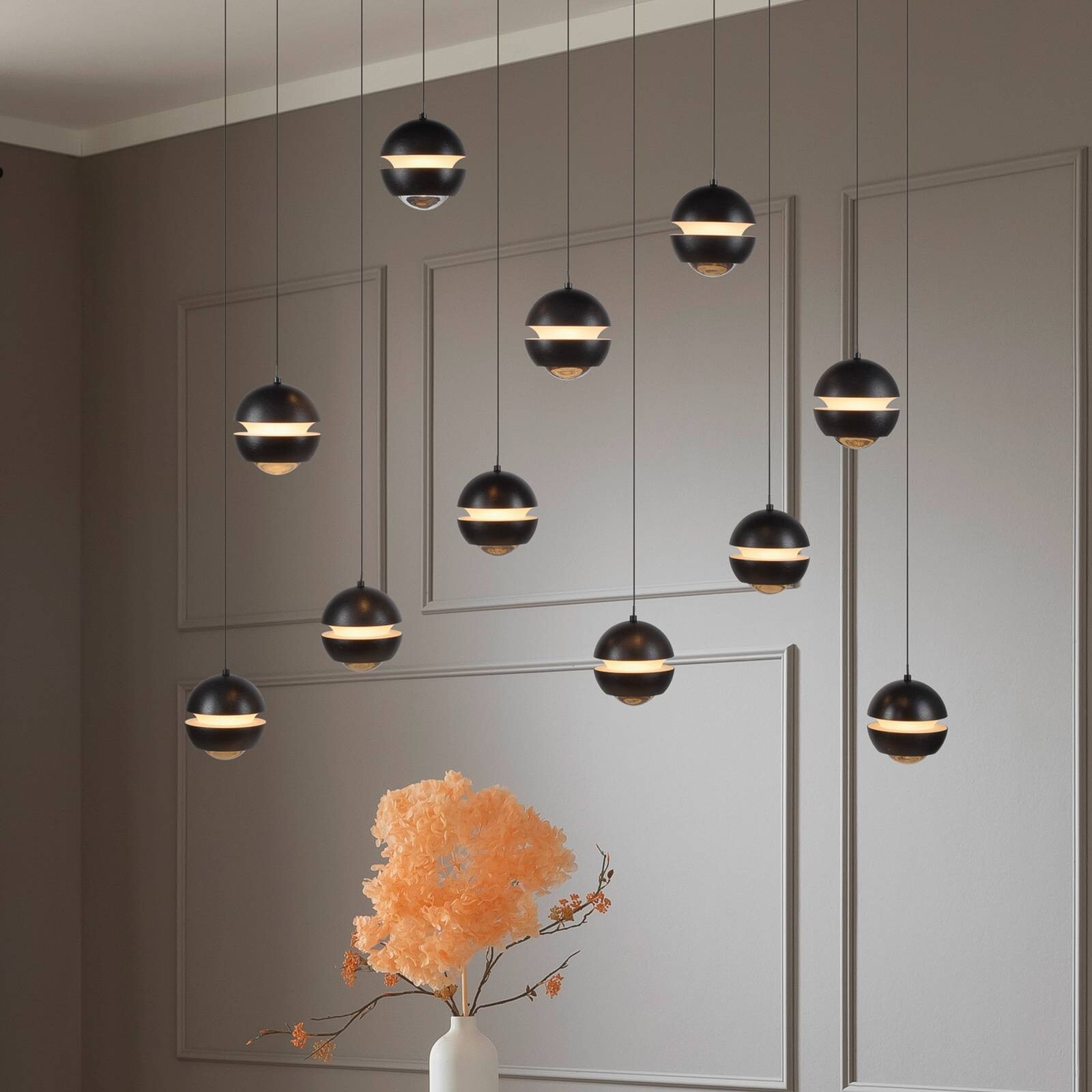 Schöner Wohnen LED závesné svietidlo Lini čierna 11-pl. dĺžka 3000K