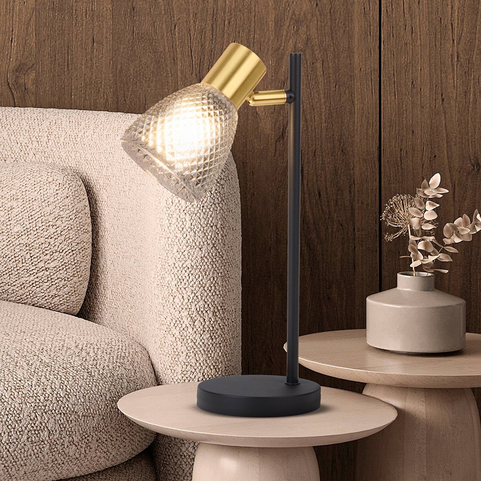 Stolová lampa Lindita, sklo, dymovo sivá, E14, otočná