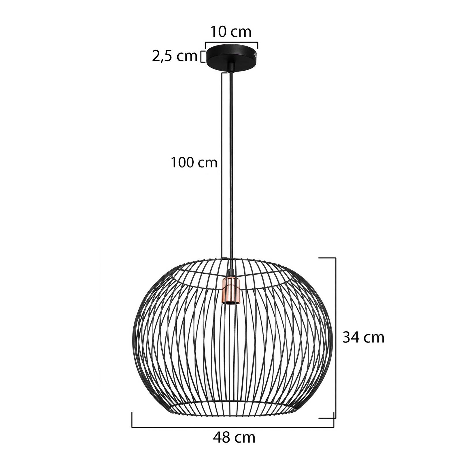 Závesné svietidlo Cordano, čierne, Ø 48 cm, kov