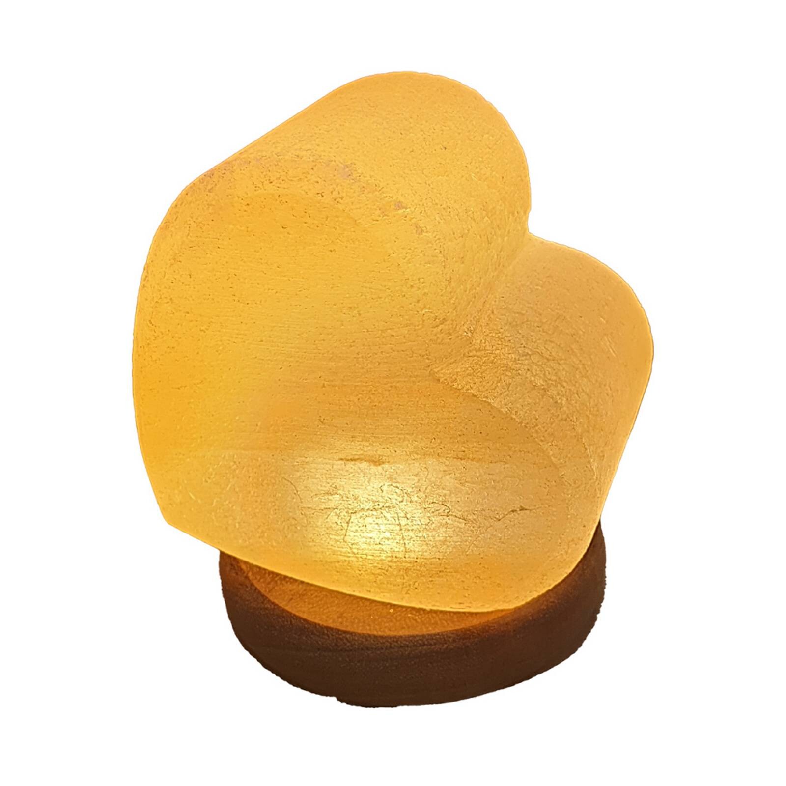 Soľná lampa srdce, drevený podstavec, USB pripojenie, jantár