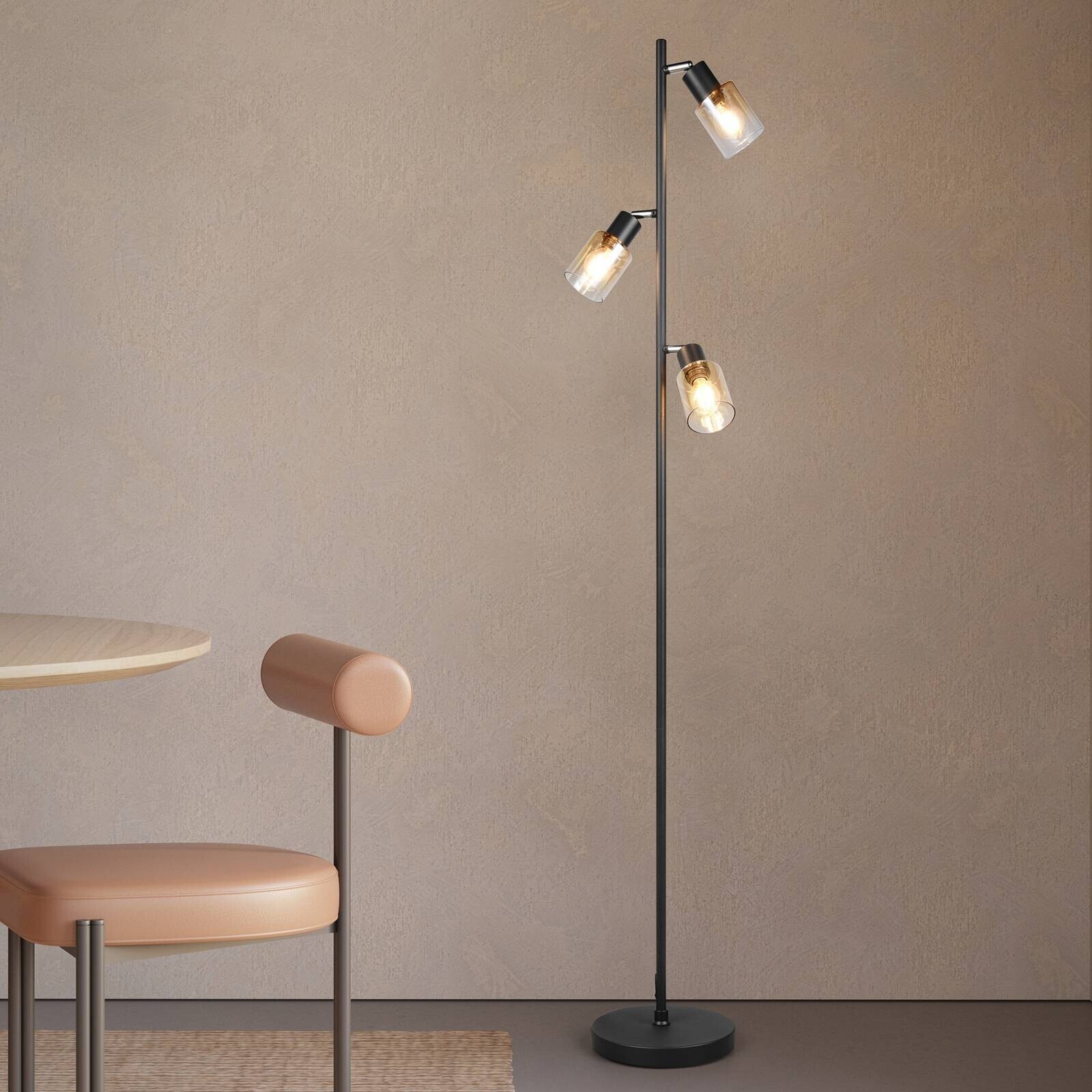 Stojacia lampa Cadiz, čierne / jantárové, 3-pl., výška 154 cm