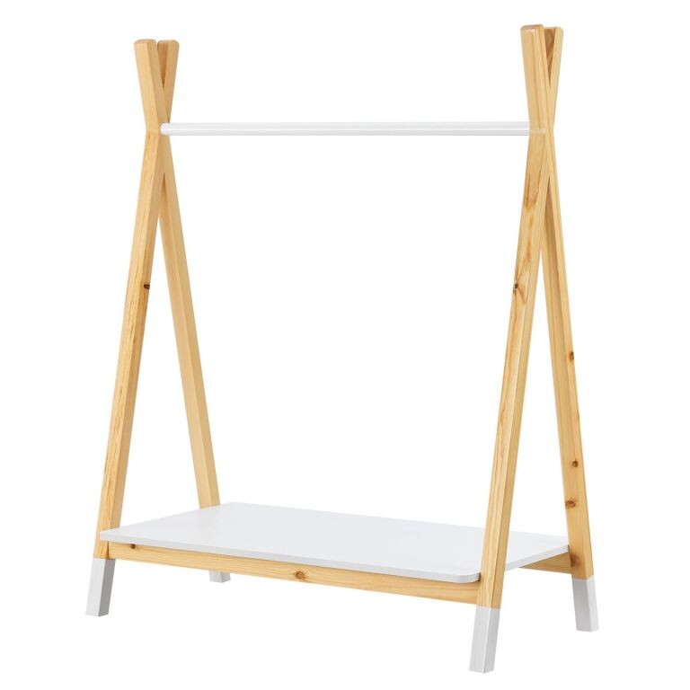Detský stojan na oblečenie biely, prírodné drevo