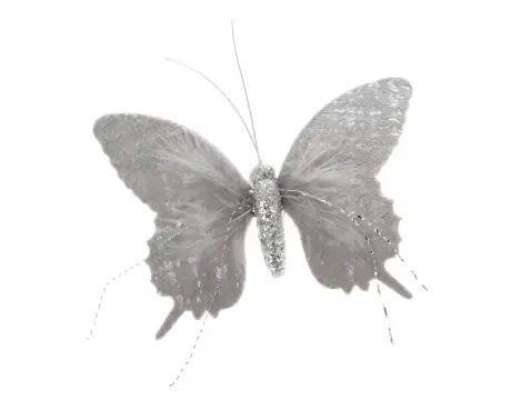 Závesná dekorácia Motýľ 16 cm, šedá látka%