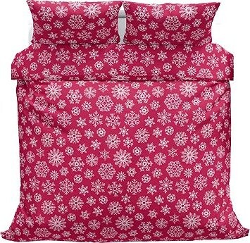 Kaptan Vánoční bavlněné povlečení Vločky červené 140 × 200, 70 × 90 cm