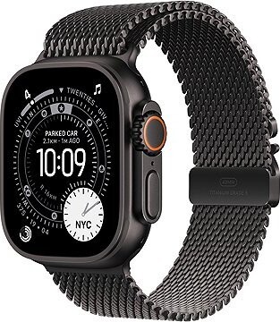Apple Watch Ultra 3 49 mm Čierny titán s čiernym titánovým milánskym ťahom – M