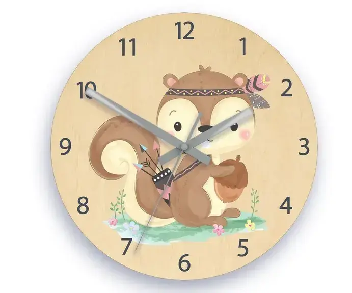 Dětské nástěnné hodiny Ami Veverka indián 30 cm vícebarevné