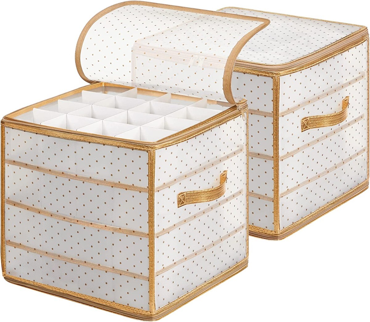 Úložný box na vánoční ozdoby 34,5x34 cm bílo-zlatý - 2 kusy