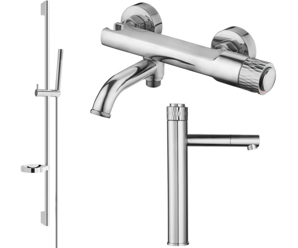 MEXEN/S - Diamond DS70 Set umývadlovej a vaňovej batérie s príslušenstvom, chróm 71513DS70-00