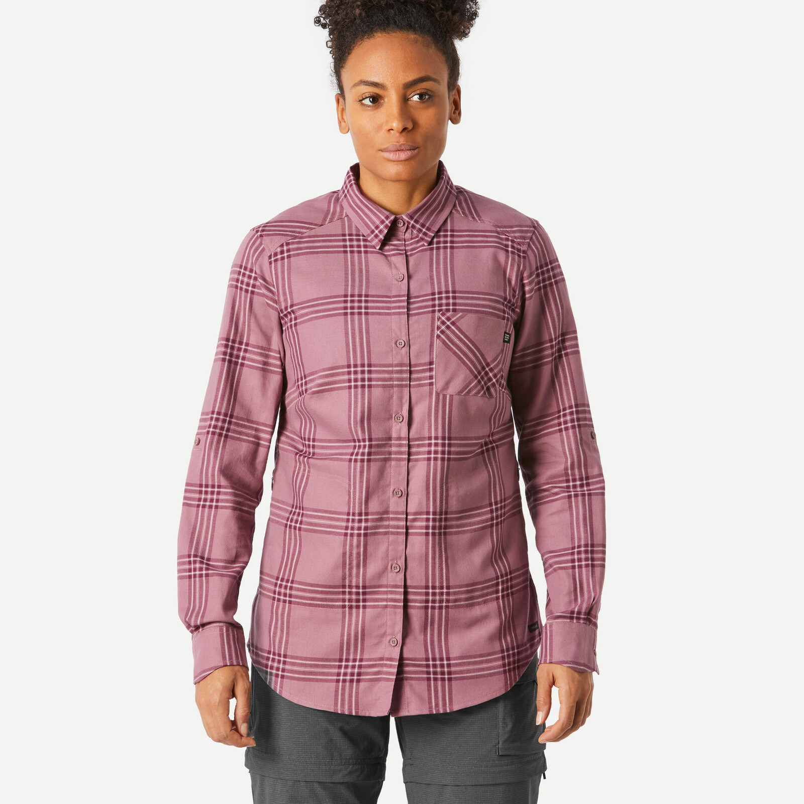 Dámska károvaná košeľa Travel 100 s dlhým rukávom