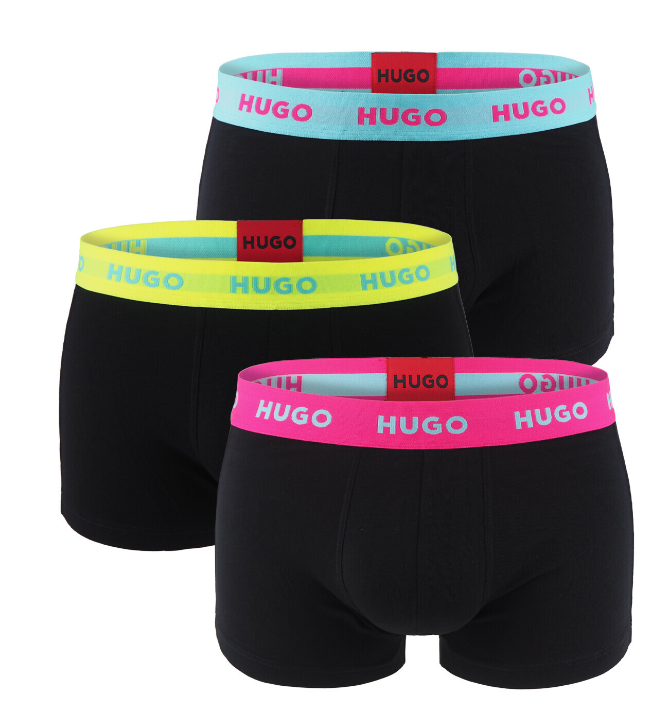 HUGO - boxerky 3PACK cotton stretch black / modern neon logo waist