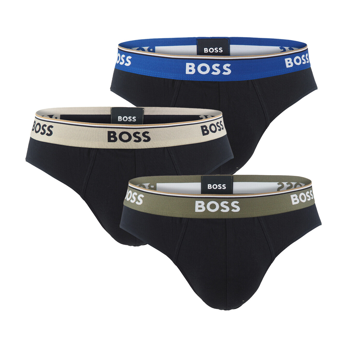 BOSS - slipy 3PACK cotton stretch black / blue & beige waist