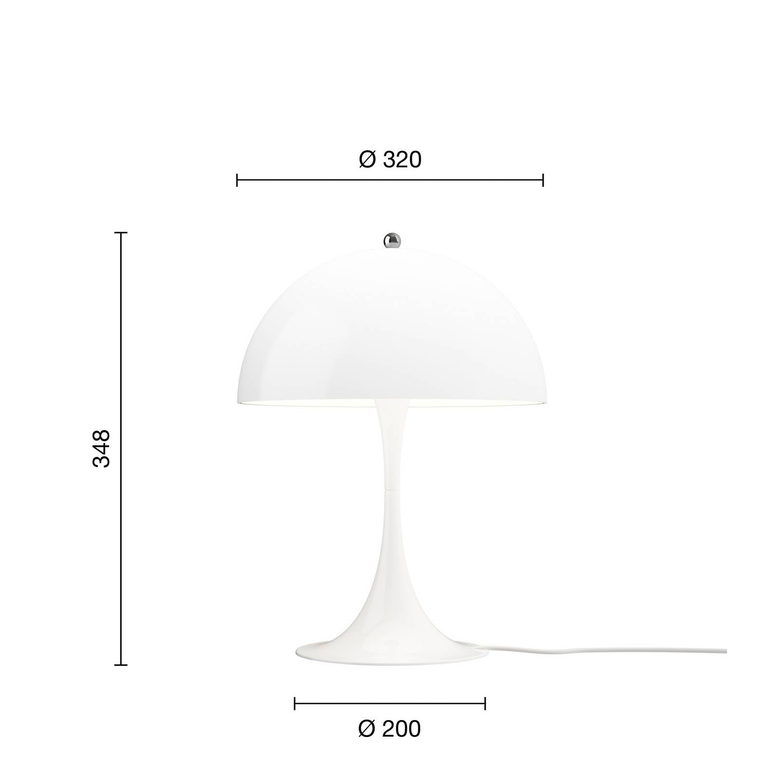 Louis Poulsen stolová lampa Panthella 320, biela, Ø 32 cm, E14