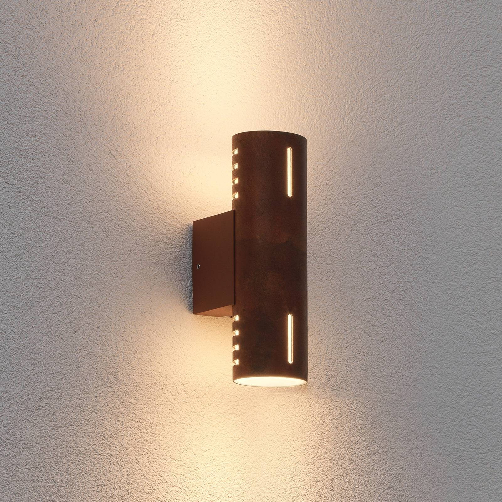 Vonkajšie nástenné svietidlo Cuneo, farba hrdza, 25 cm, kov, smer svietenia