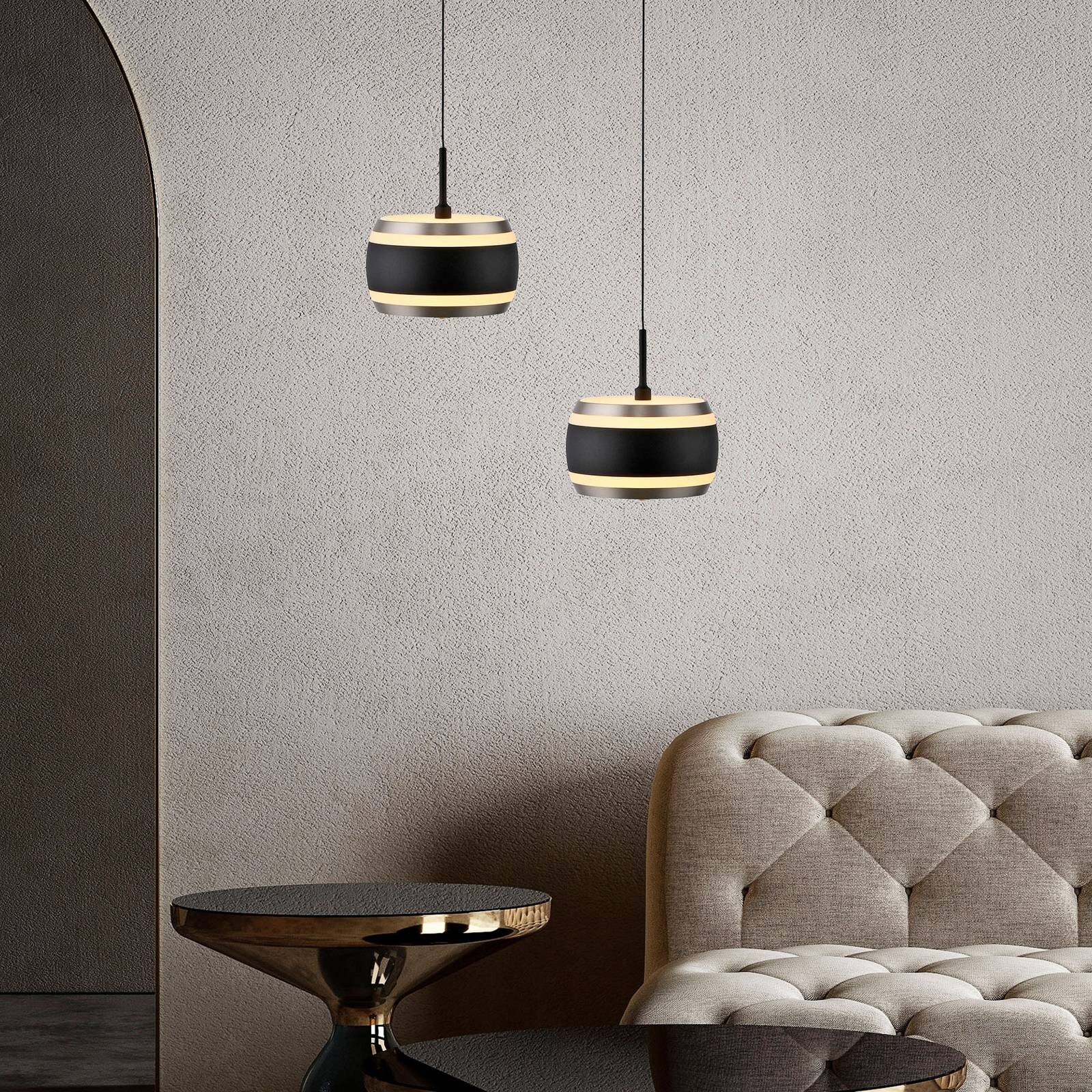 PURE LED závesné svietidlo Falling Rings, čierna, Ø 13 cm, CCT