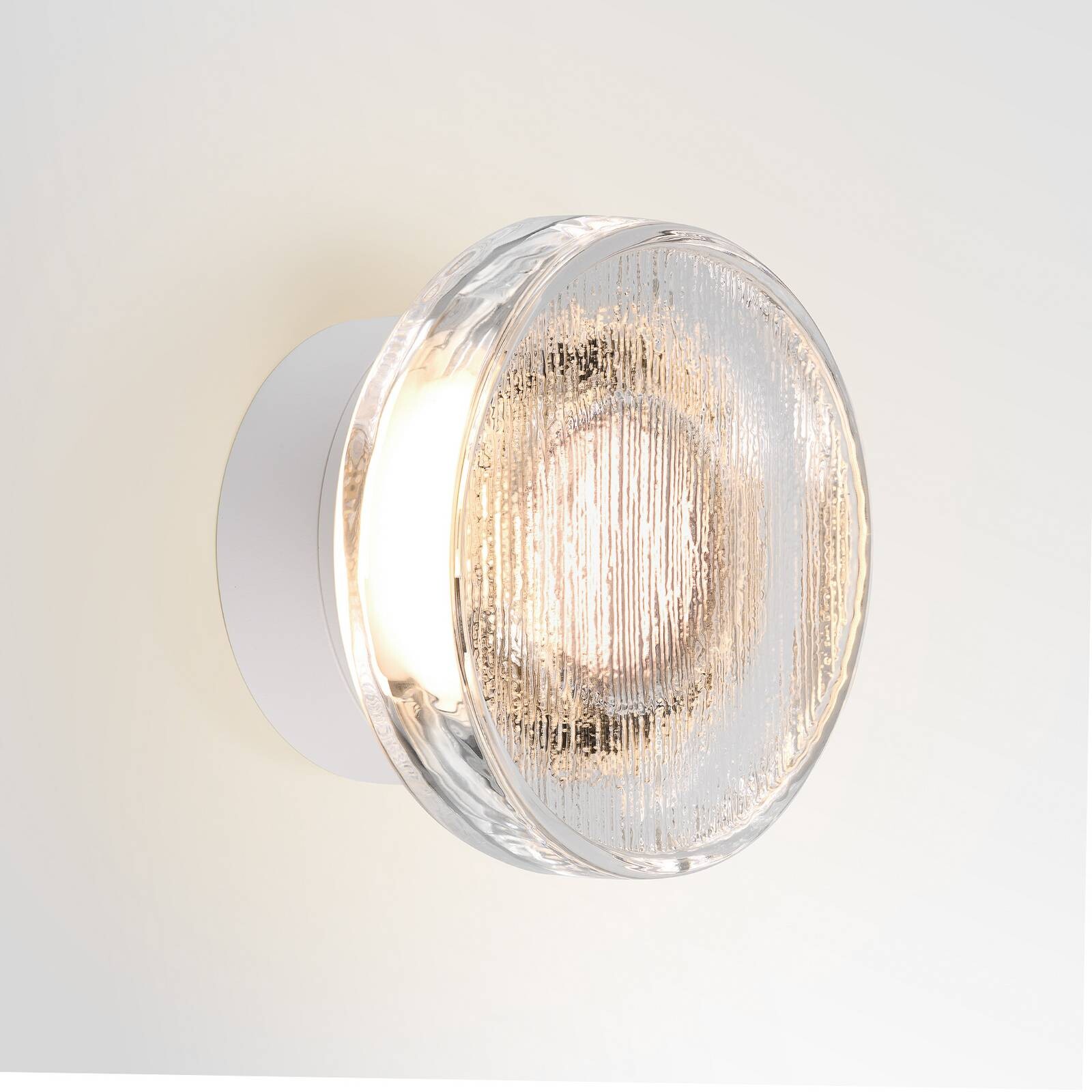 MARSET LED vonkajšie nástenné svietidlo Roc, Ø 17 cm, biela/priehľadná