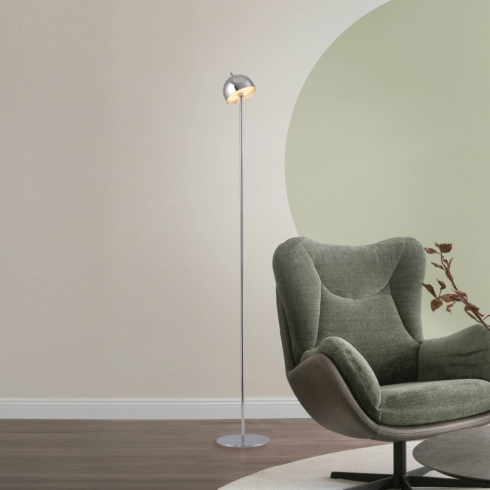 Schöner Wohnen LED stojacia lampa Bellies chróm, IP54 3 000 K