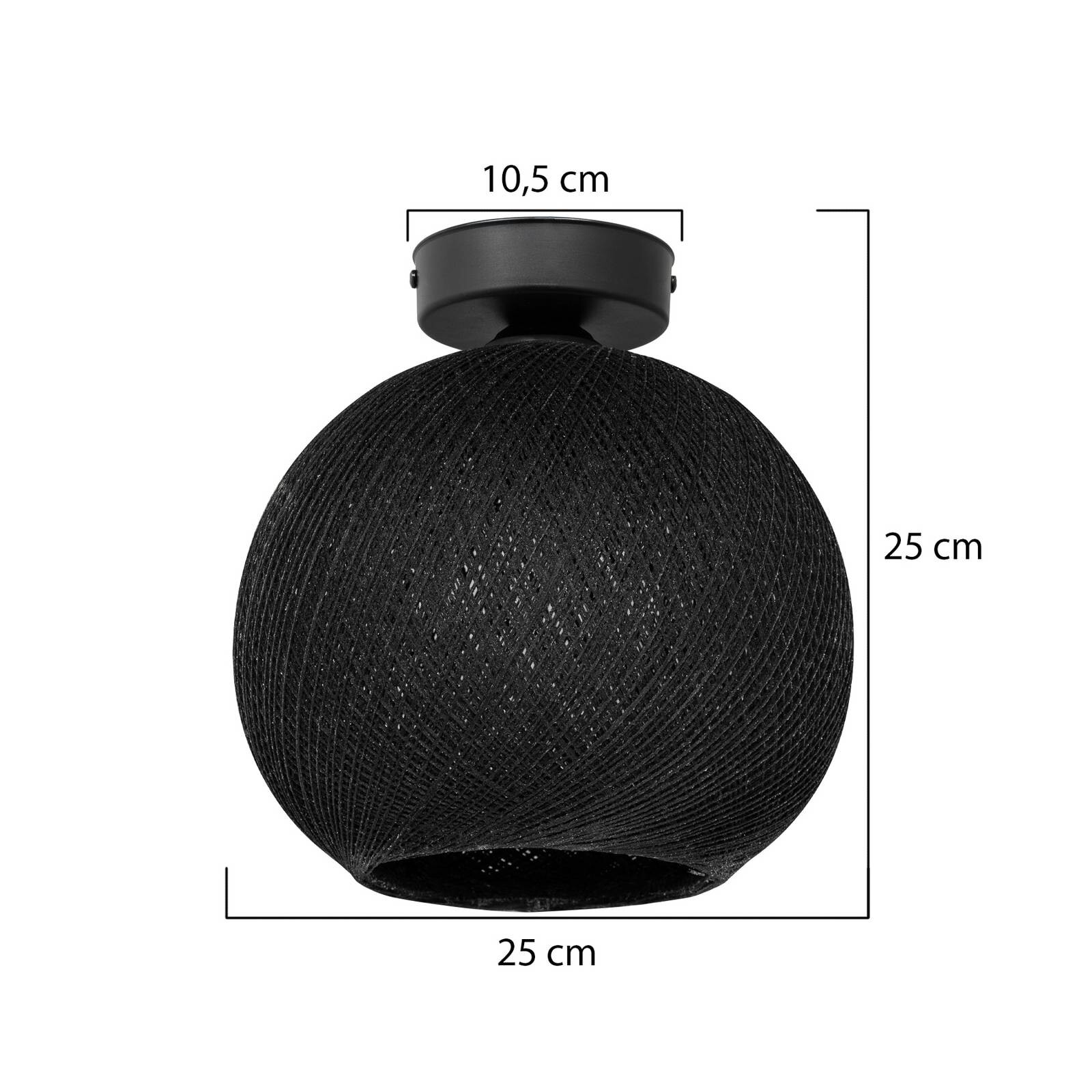 Stropné svietidlo Yumak, čierne, Ø 26 cm, lanko, 1-pl