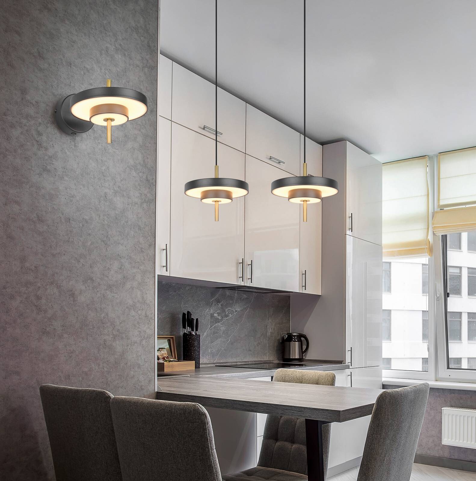 LED závesné svietidlo Keaton, čierna/zlatá, Ø 40 cm, CCT