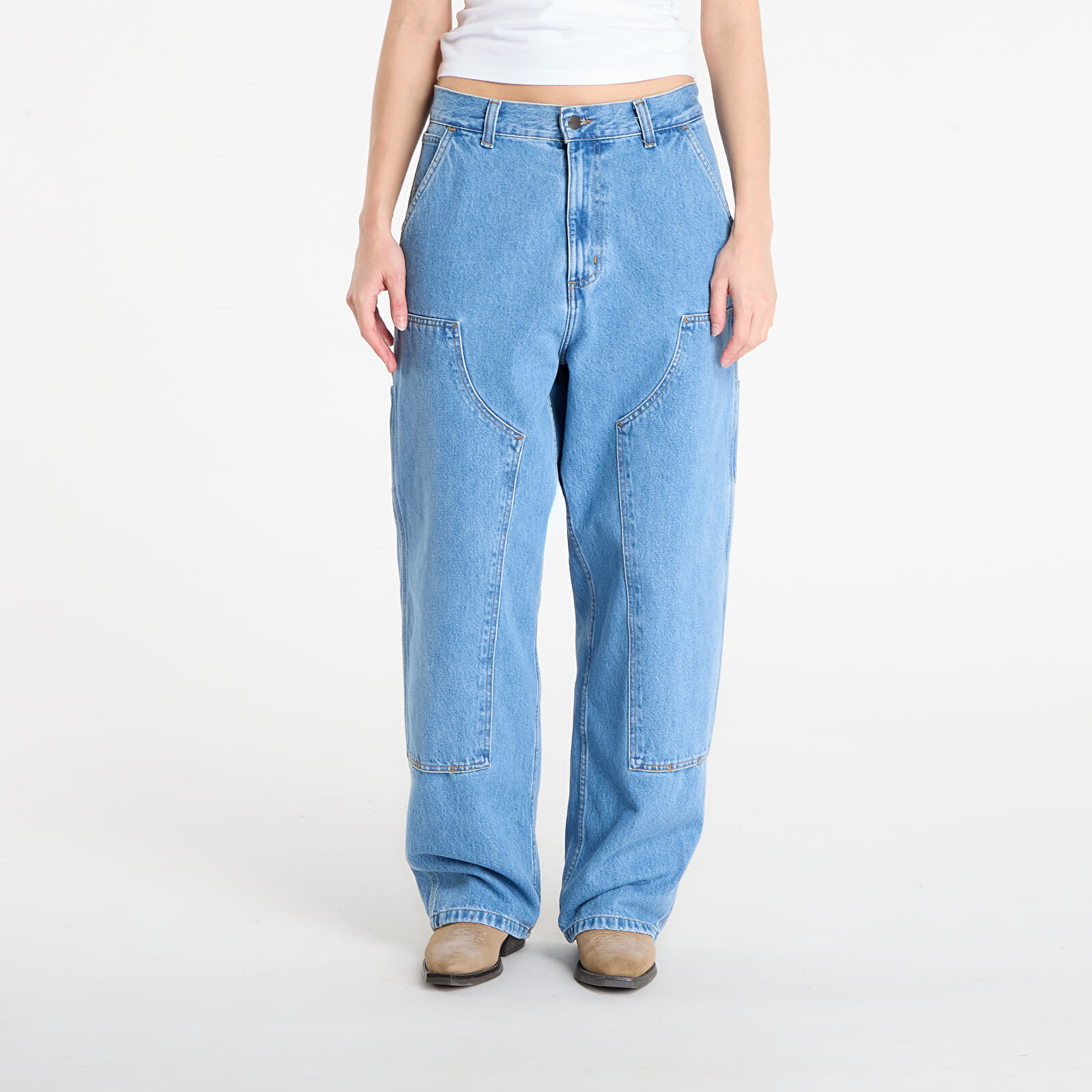 Džínsy Carhartt WIP W' Brandon Double Knee Pant Blue Stone Bleached L