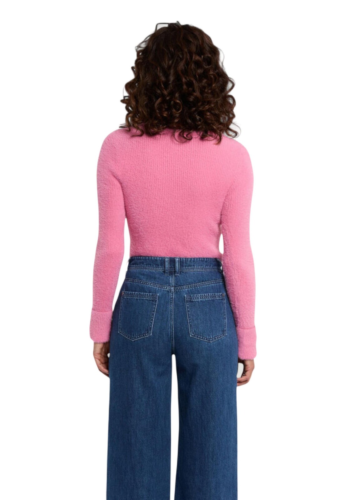 Ružový sveter s výstrihom do V