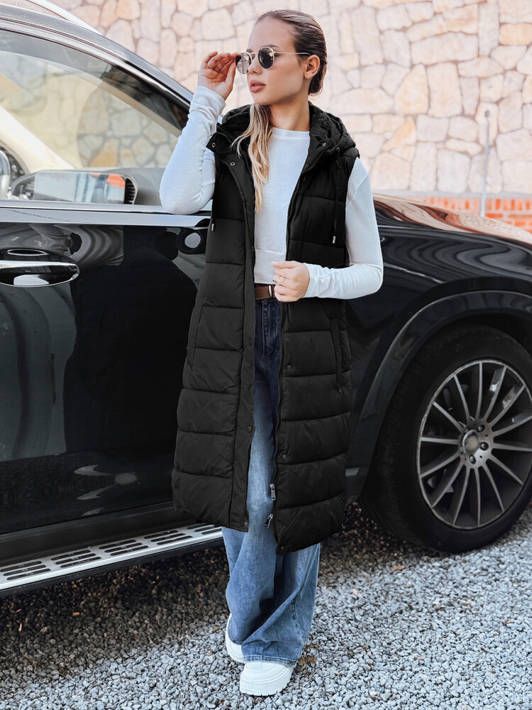 Dlhá čierna prešívaná vesta