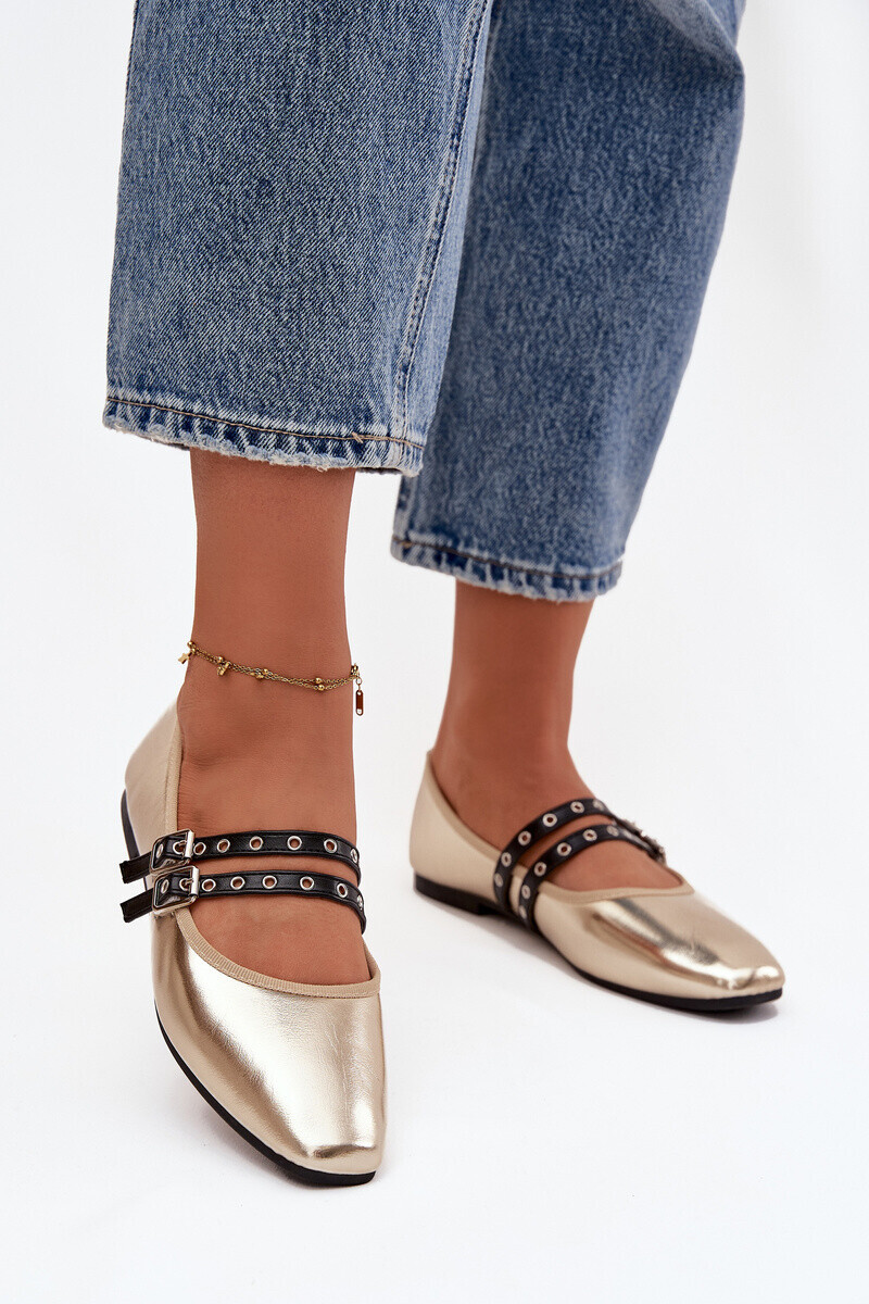 Dámske balerínky s zlatými remienkami Deliora