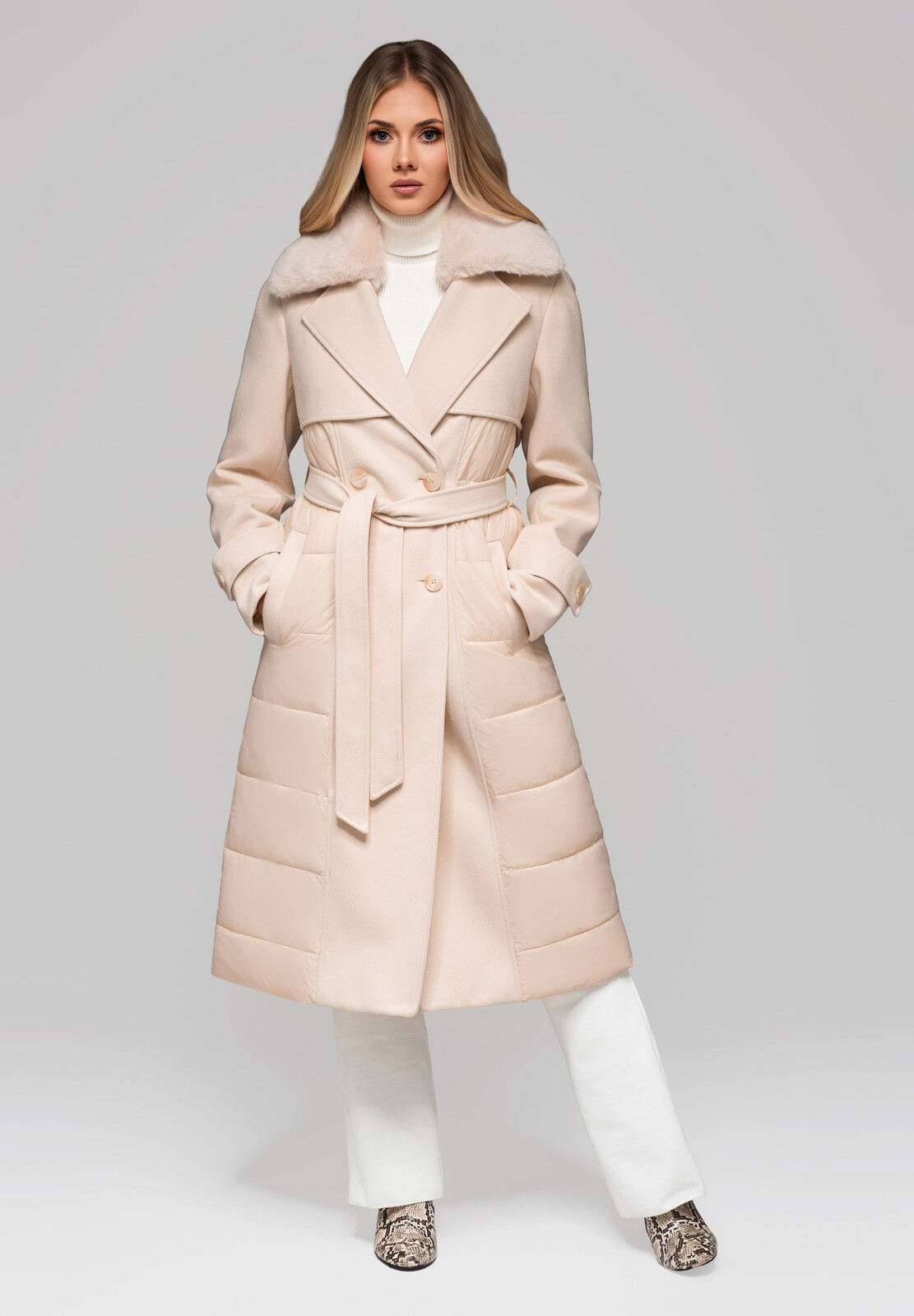 Dámsky kabát LARICA s odnímateľnou kožušinou