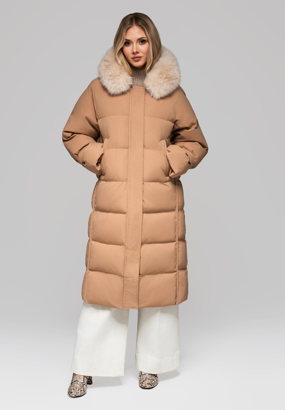 Edoti Women's long jacket with fur OW-JALJ-0107 v1