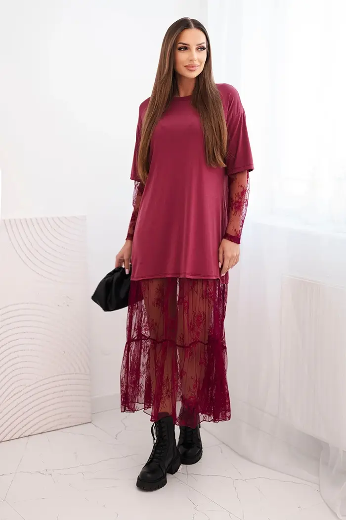 Kesi Włoski Dámska sukňa s tylovou spodnou časťou a rukávmi bordová