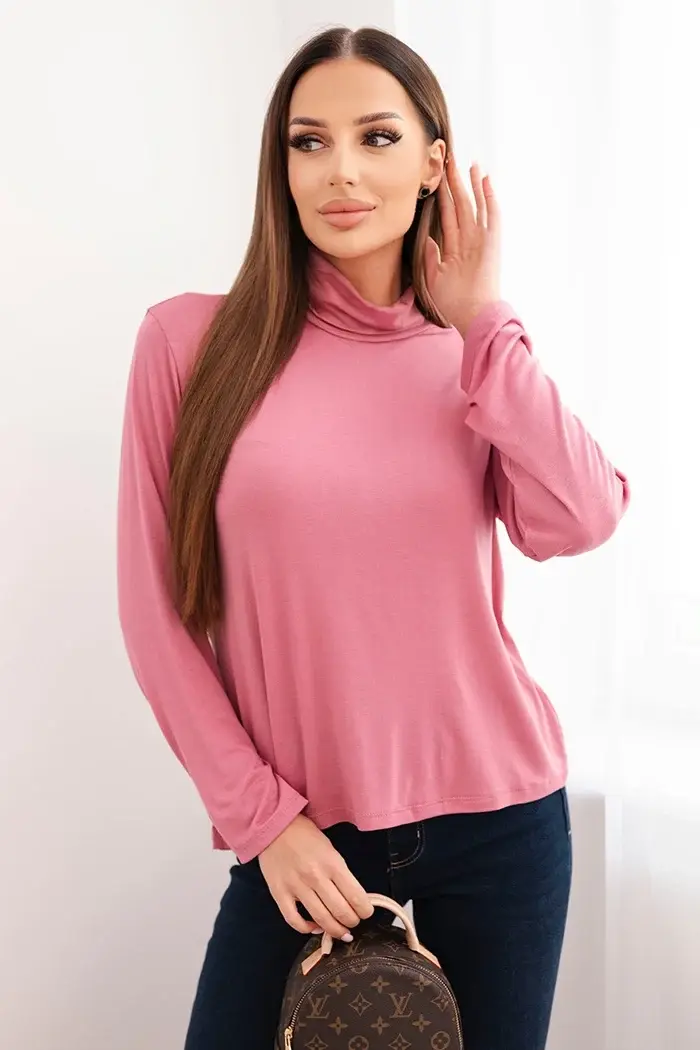 Kesi Włoski Dámska viskózová blúzka s golierom a dlhými rukávmi tmavoružová