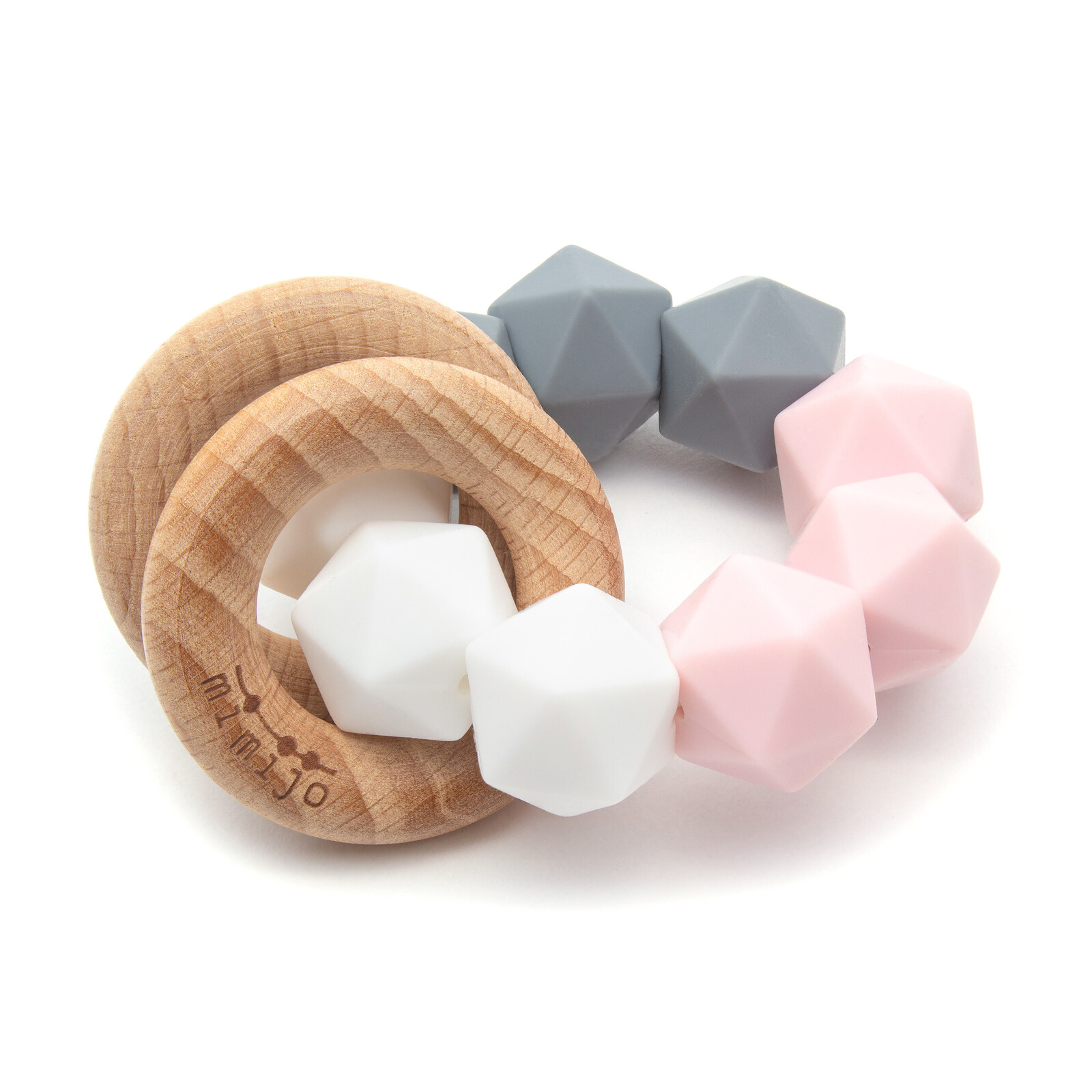 Mimijo silikónové hryzátko a hrkálka 2v1 white pink mint