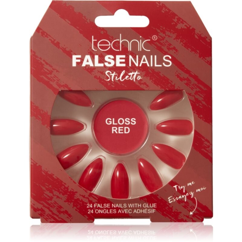 Technic Cosmetics False Nails Stiletto umelé nechty Gloss Red 24 ks
