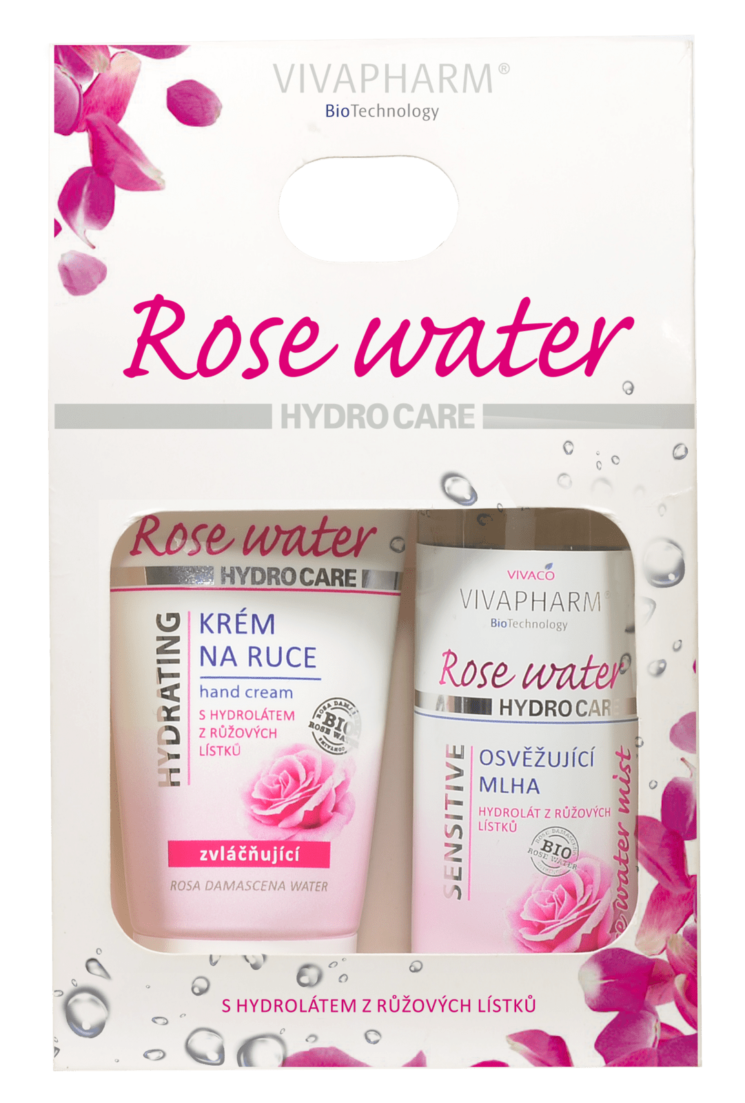 VIVACO Darčeková kazeta rose water - krém na ruky 75ml + hmla na tvár 100ml