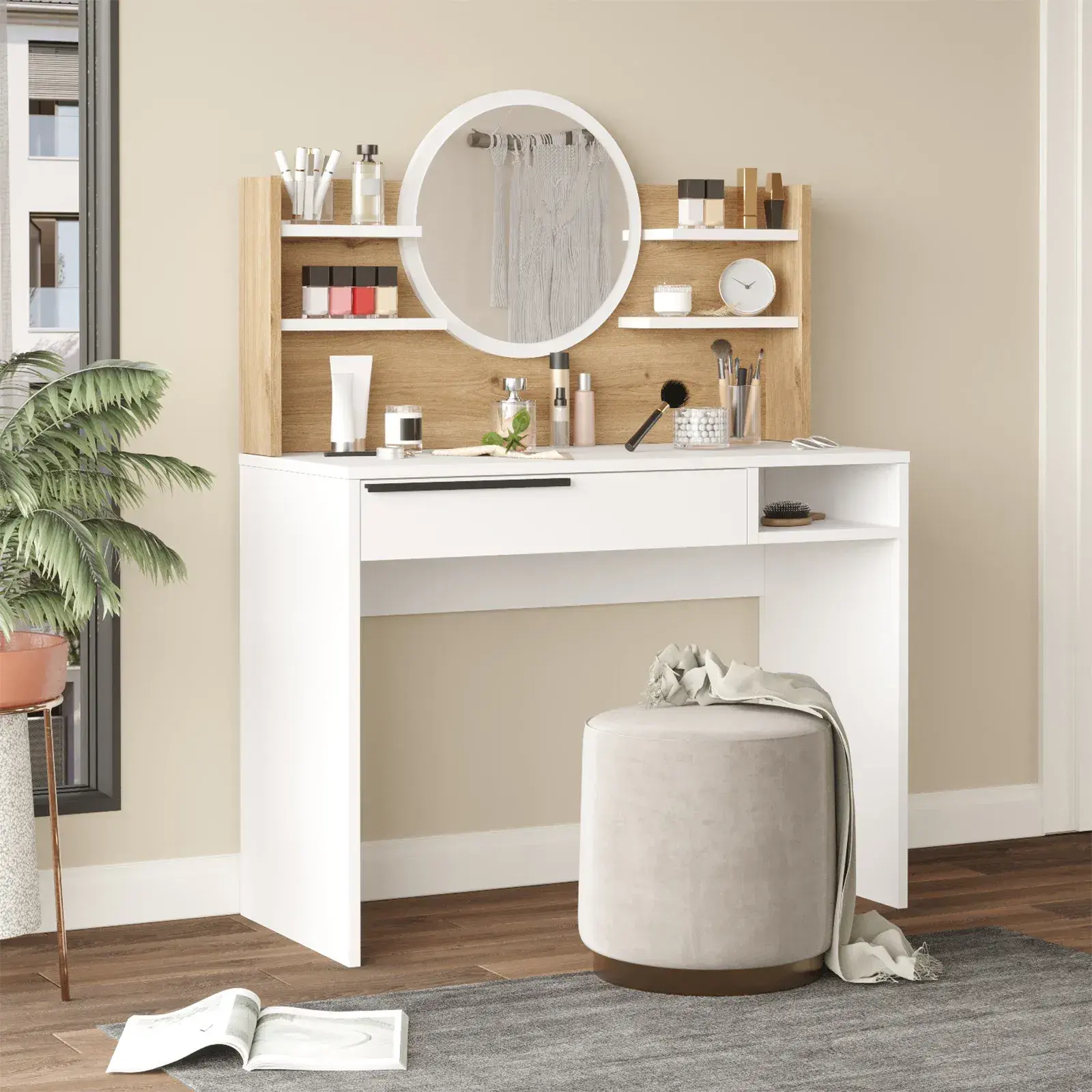 Toaletný stolík Houseland Ainaly dub Castello/biela